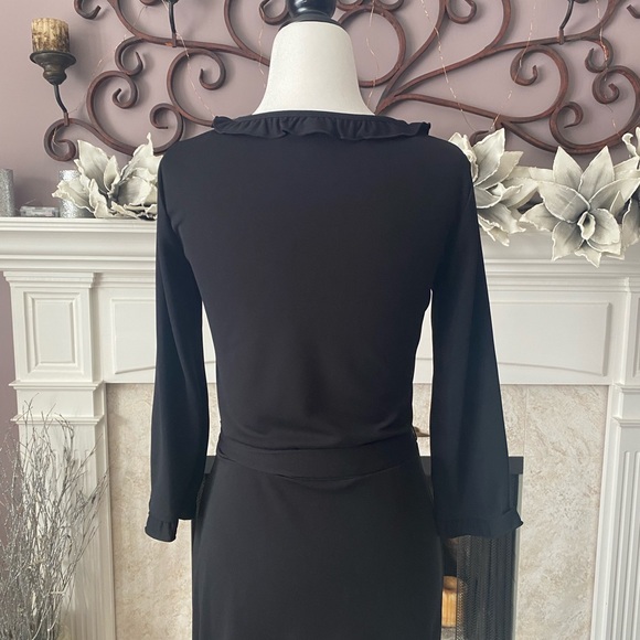 Joe Fresh Black Dress, Faux Wrap Neckline with Ruffle Detail, Belted, XS - Picture 9 of 12